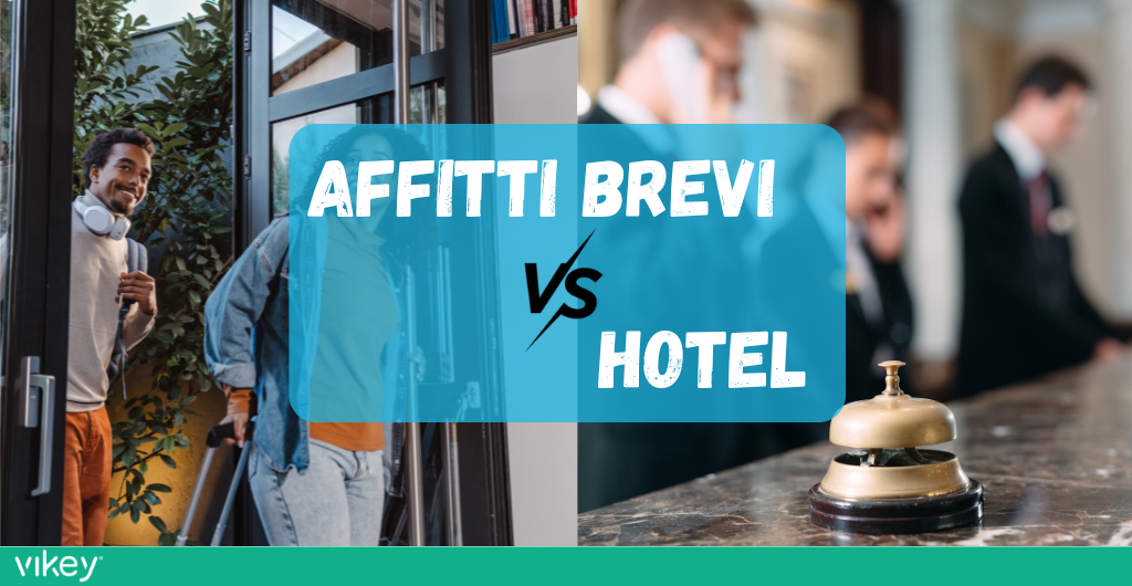Due viaggiatori entrano in un affitto breve, mentre in hotel c’è coda al check-in: confronto tra le due esperienze turistiche.