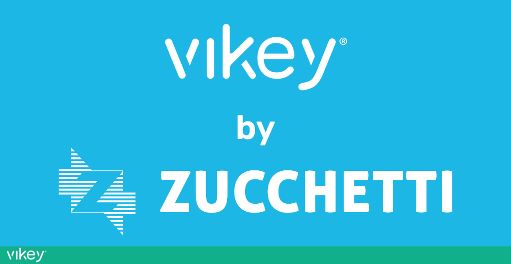 Logo Vikey con scritta “by Zucchetti” su sfondo azzurro