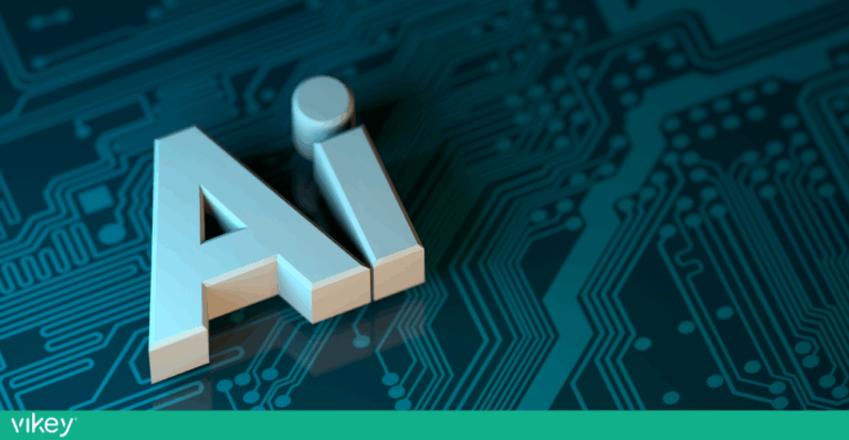 Scritta “AI” tridimensionale su sfondo di circuito elettronico, simbolo dell’intelligenza artificiale applicata alla gestione degli affitti brevi.